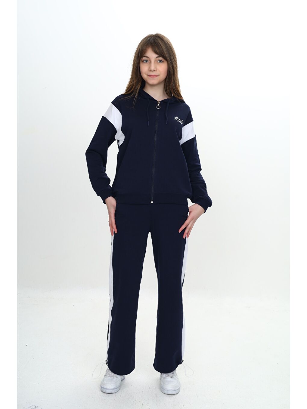 Lacivert Kız Çocuk Fermuarlı Garni Detaylı Eşofman Takım