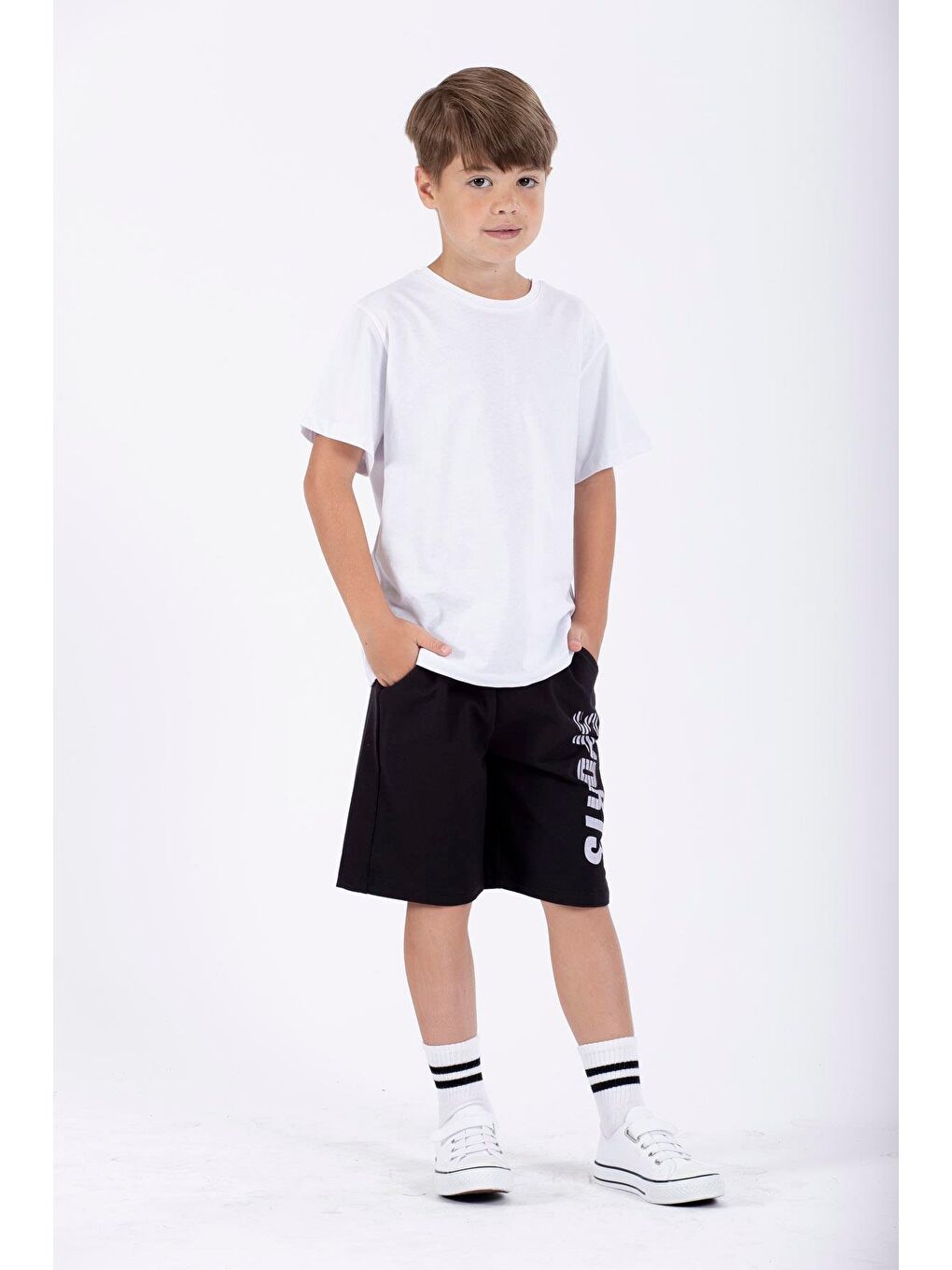 Sports Baskılı Siyah Renk Erkek Çocuk Kapri-1