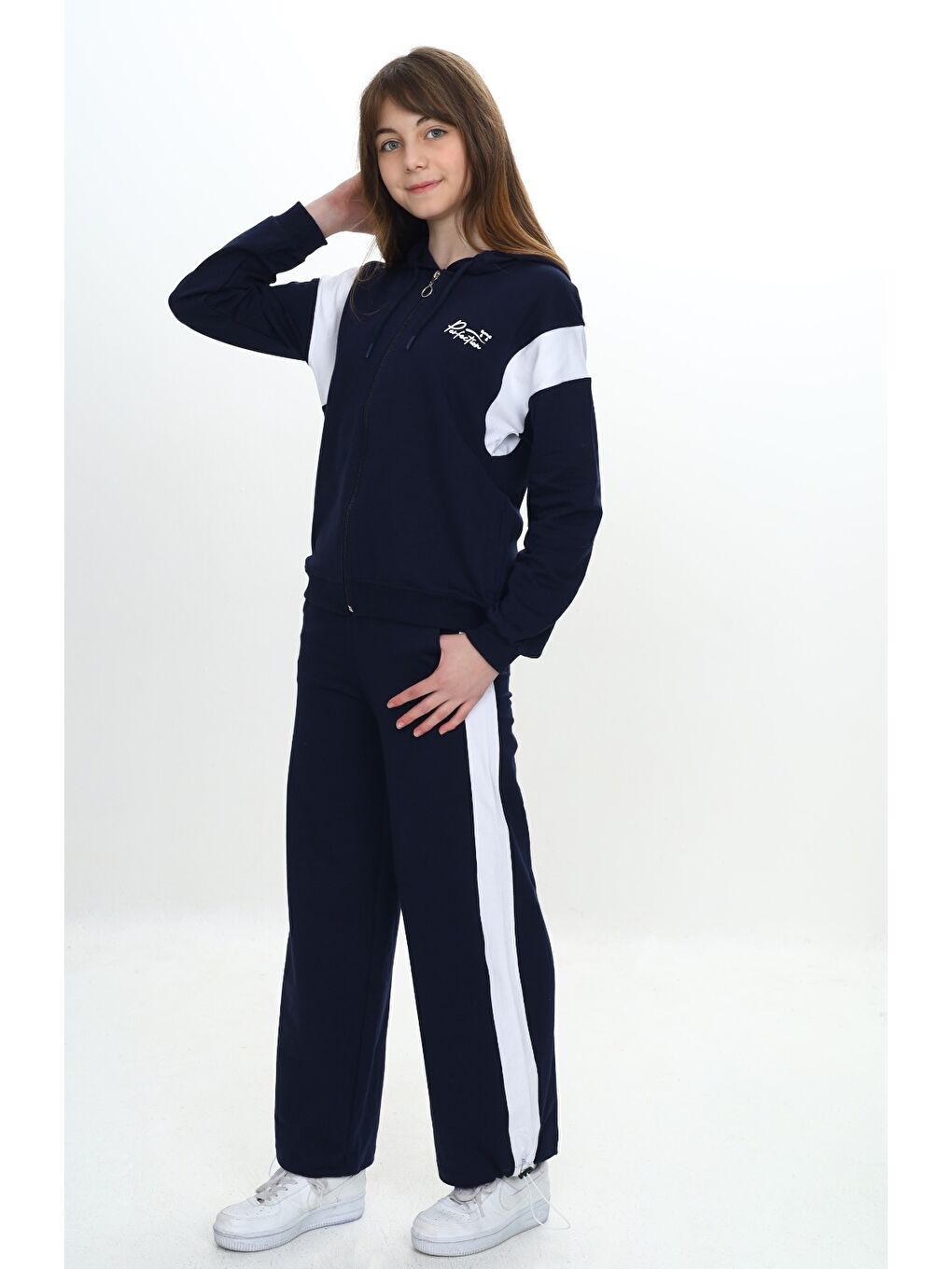 Lacivert Kız Çocuk Fermuarlı Garni Detaylı Eşofman Takım-3