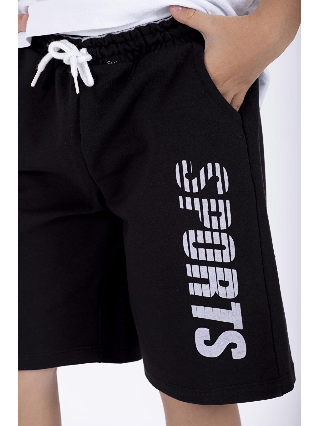 Sports Baskılı Siyah Renk Erkek Çocuk Kapri-4