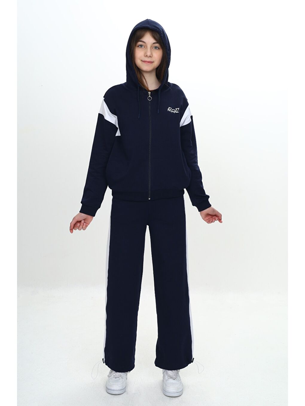 Lacivert Kız Çocuk Fermuarlı Garni Detaylı Eşofman Takım-5