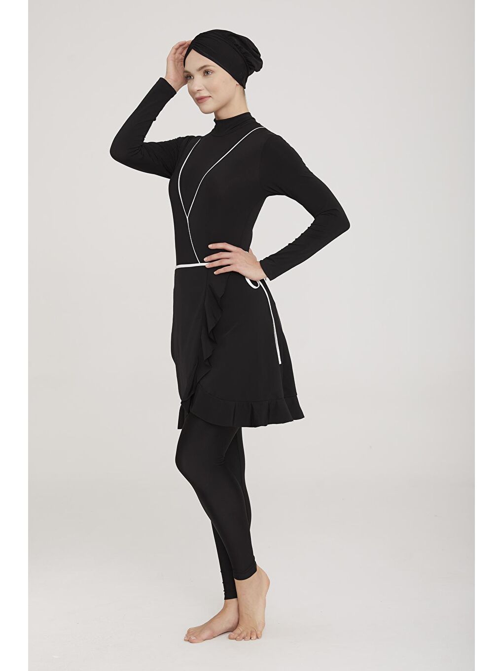 3 Farklı Şekilde Giyilebilir Likralı Tesettür Mayo Kandela 4458 Siyah-1