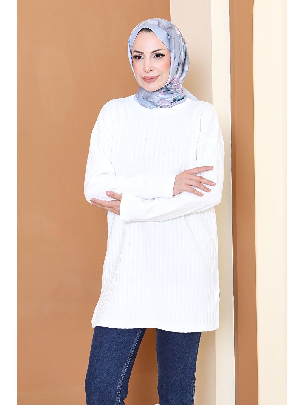 İnterlok Yırtmaçlı Tunik Beyaz - 27803-BEYAZ-1