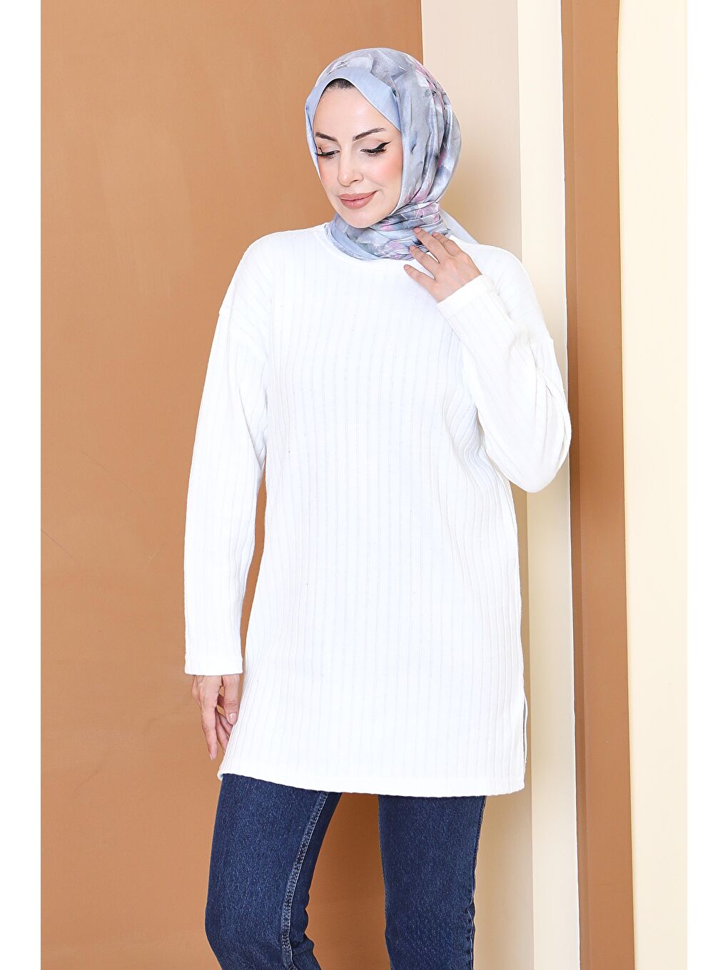 İnterlok Yırtmaçlı Tunik Beyaz - 27803-BEYAZ-2