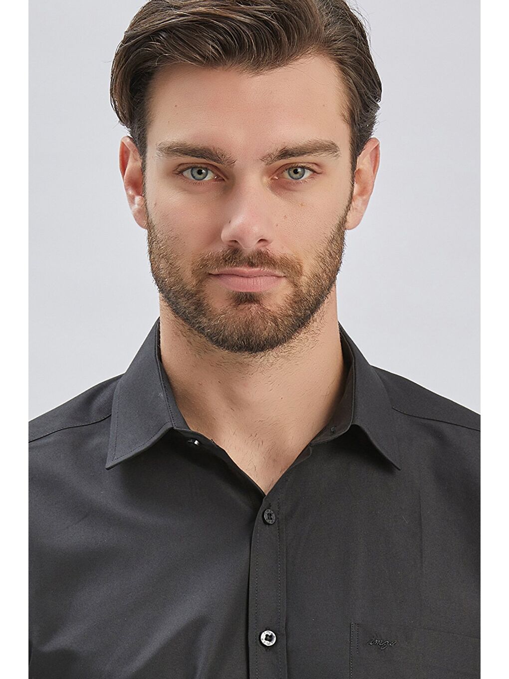 Siyah Kısa Kollu Desenli Sert Yaka Cepli Pamuklu Klasik Comfort Fit Rahat Kesim Gömlek 1004240231-5