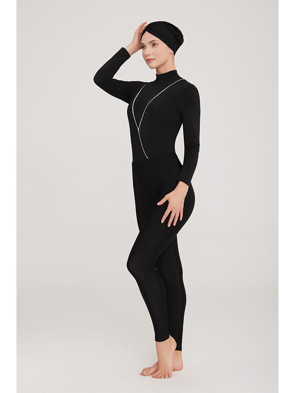 3 Farklı Şekilde Giyilebilir Likralı Tesettür Mayo Kandela 4458 Siyah-2