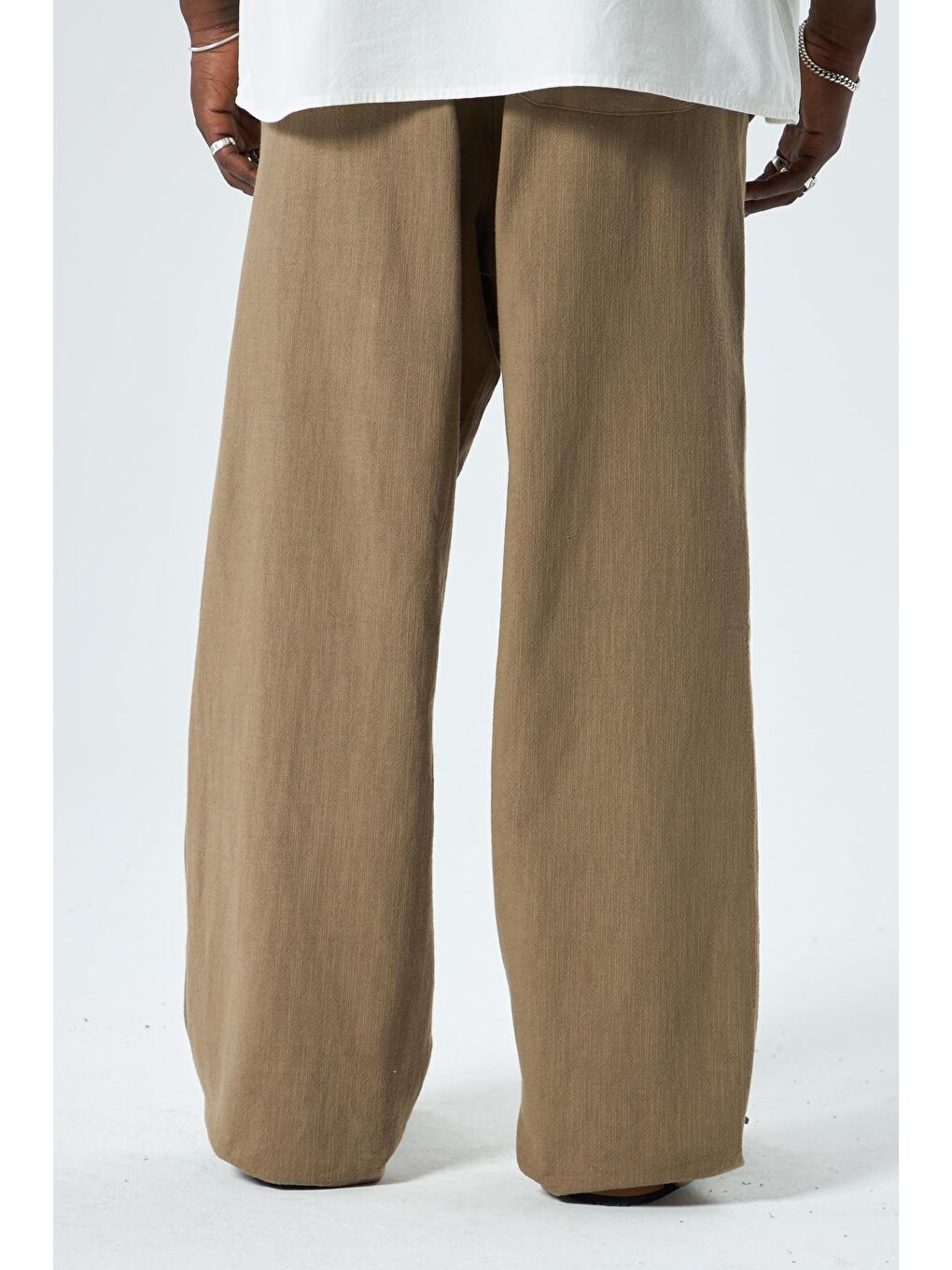 Kahverengi KEMER DETAYLI OVERSIZE KETEN Erkek Pantolon KAHVE-2