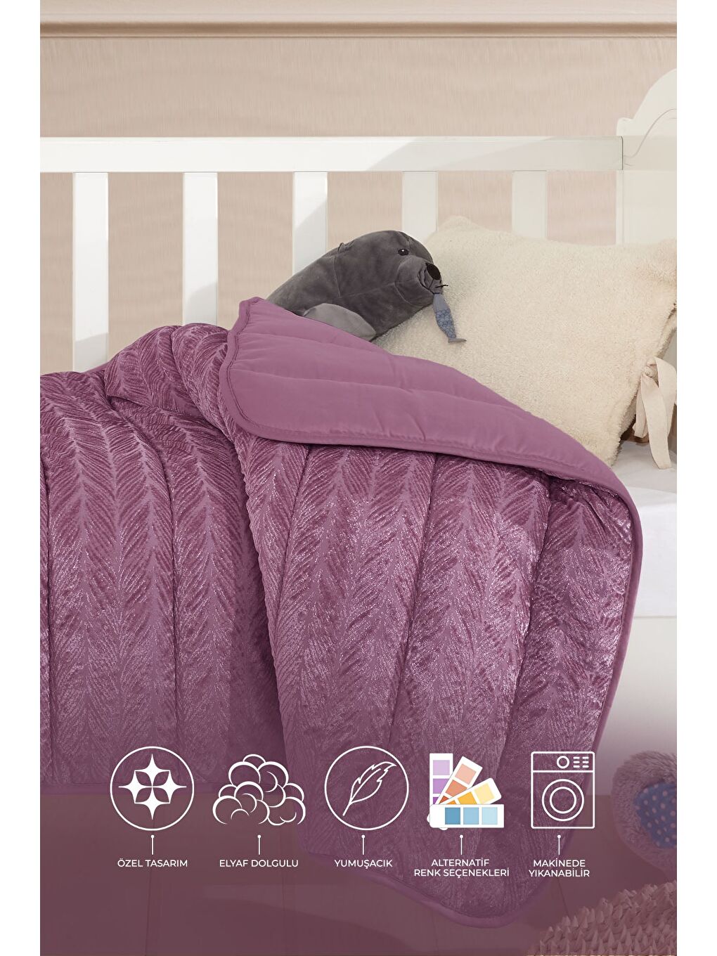 Velvet Bebek Yorgan (150x100 cm) Mürdüm-1