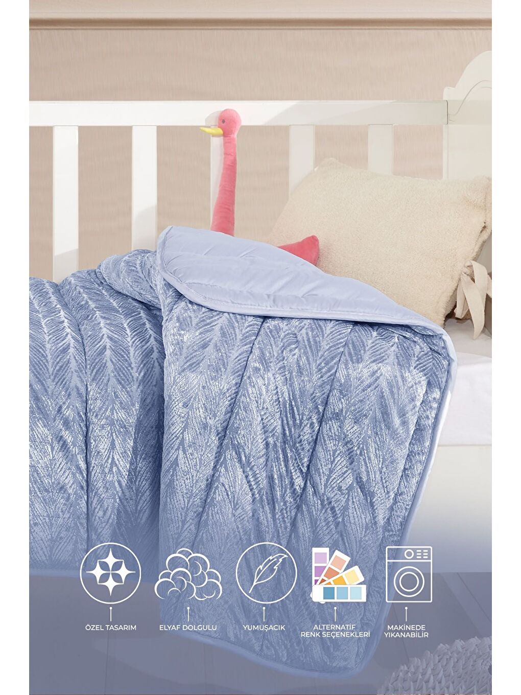 Velvet Bebek Yorgan (150x100 cm) Mavi-1