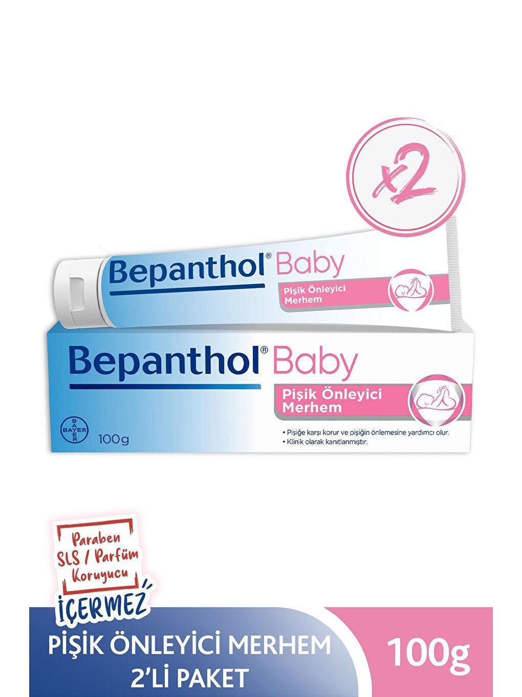 Bepanthol Şeffaf Baby Pişik Önleyici Merhem 100 g 2li Paket l Parapen, SLS, Parfüm, Koruyucu İçermez