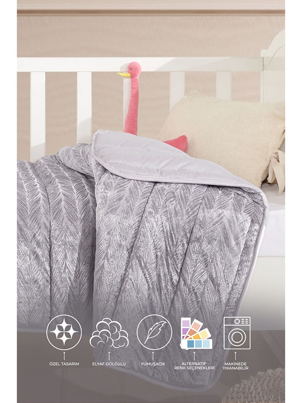 Velvet Bebek Yorgan (150x100 cm) Gri-1