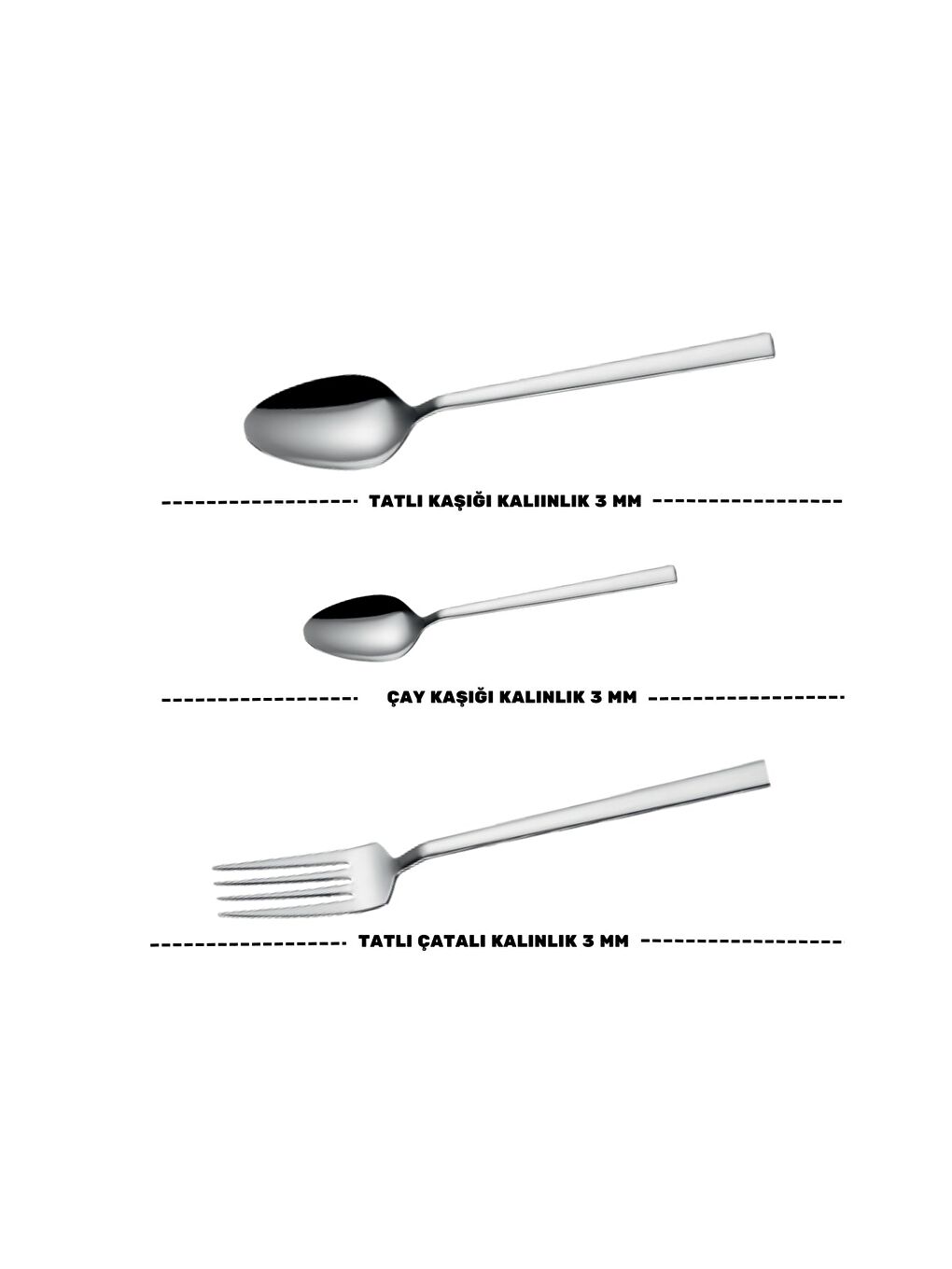 Gri Doğa Tatlı Çatal Kaşık ve Çay Kaşık Takımı 6 Kişilik 18 Parça Beyaz Kutu-3