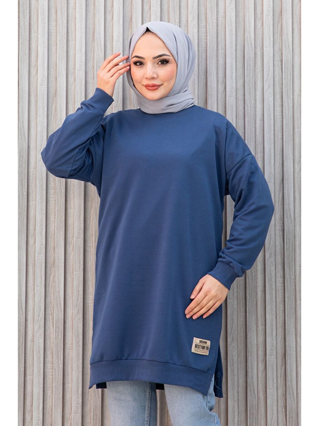 İndigo Armalı Yırtmaç Detaylı Vortex Tunik Indigo - 27952-INDIGO
