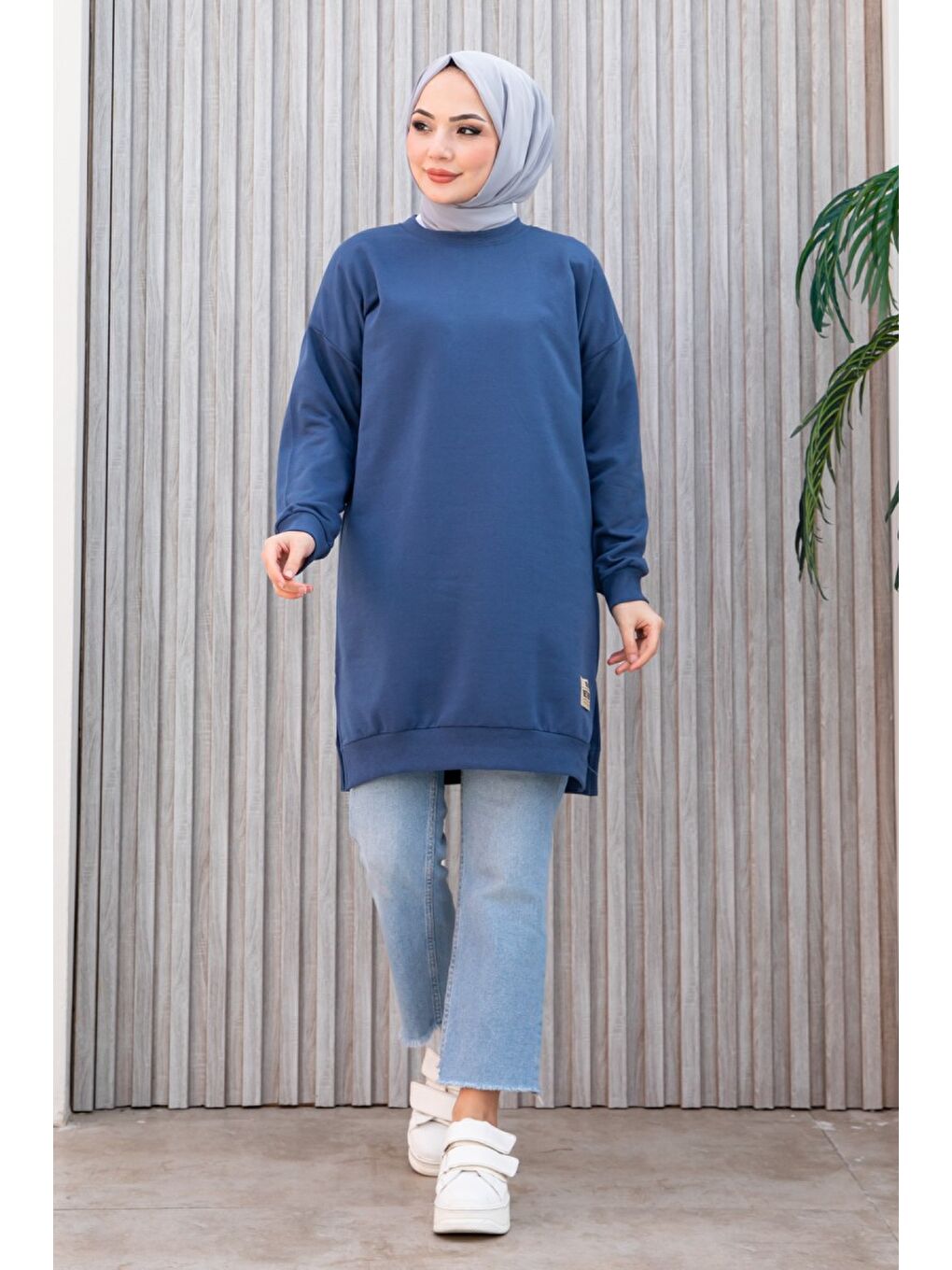 İndigo Armalı Yırtmaç Detaylı Vortex Tunik Indigo - 27952-INDIGO-1