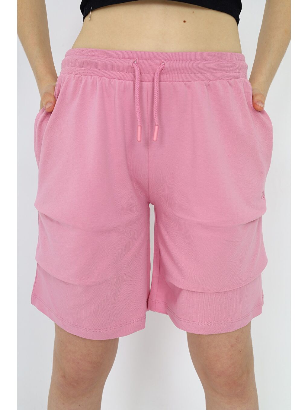 Pembe Kız Çocuk Baskılı Beli Ribanalı Cepli Katlı Şort