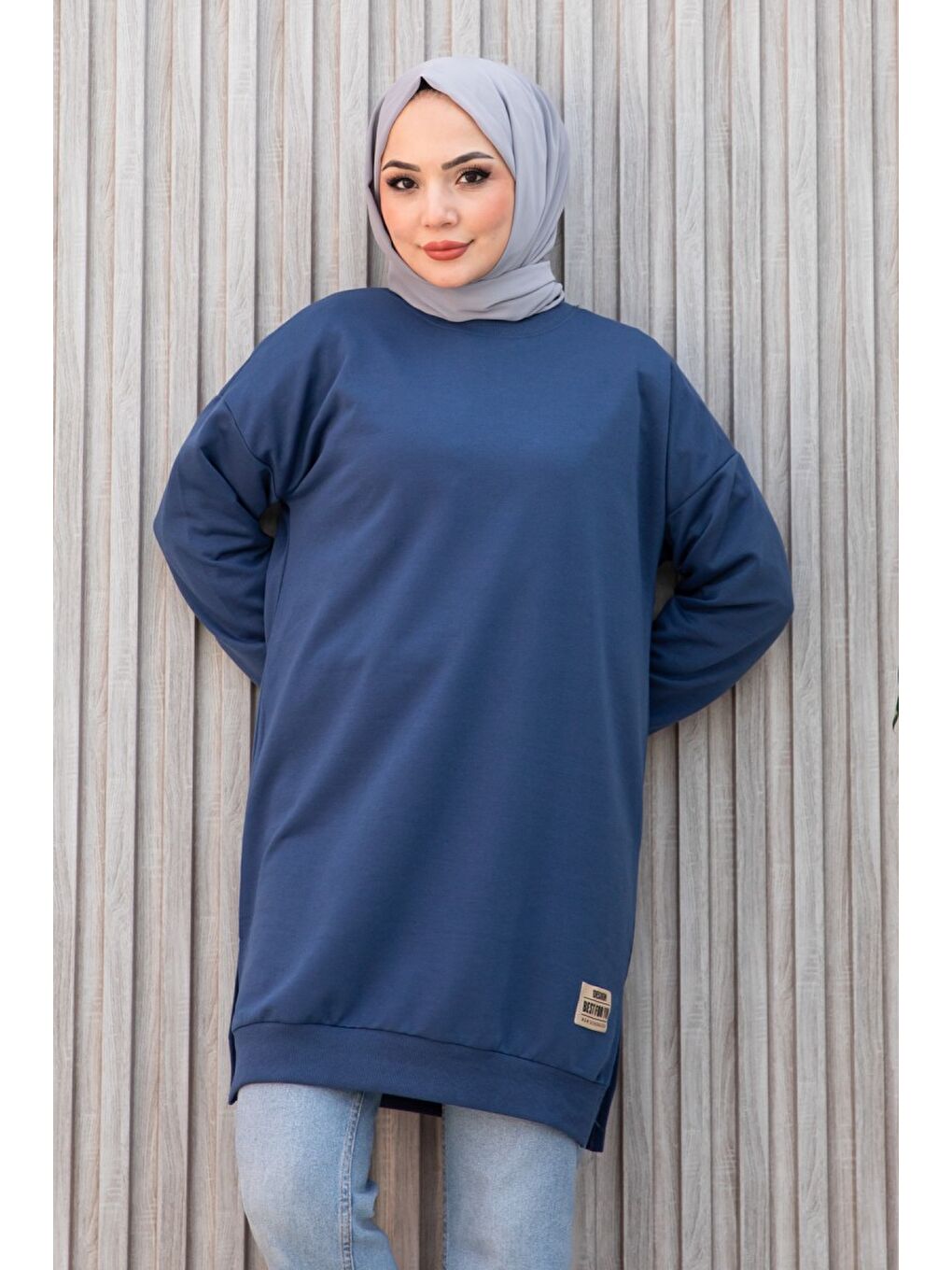 İndigo Armalı Yırtmaç Detaylı Vortex Tunik Indigo - 27952-INDIGO-2