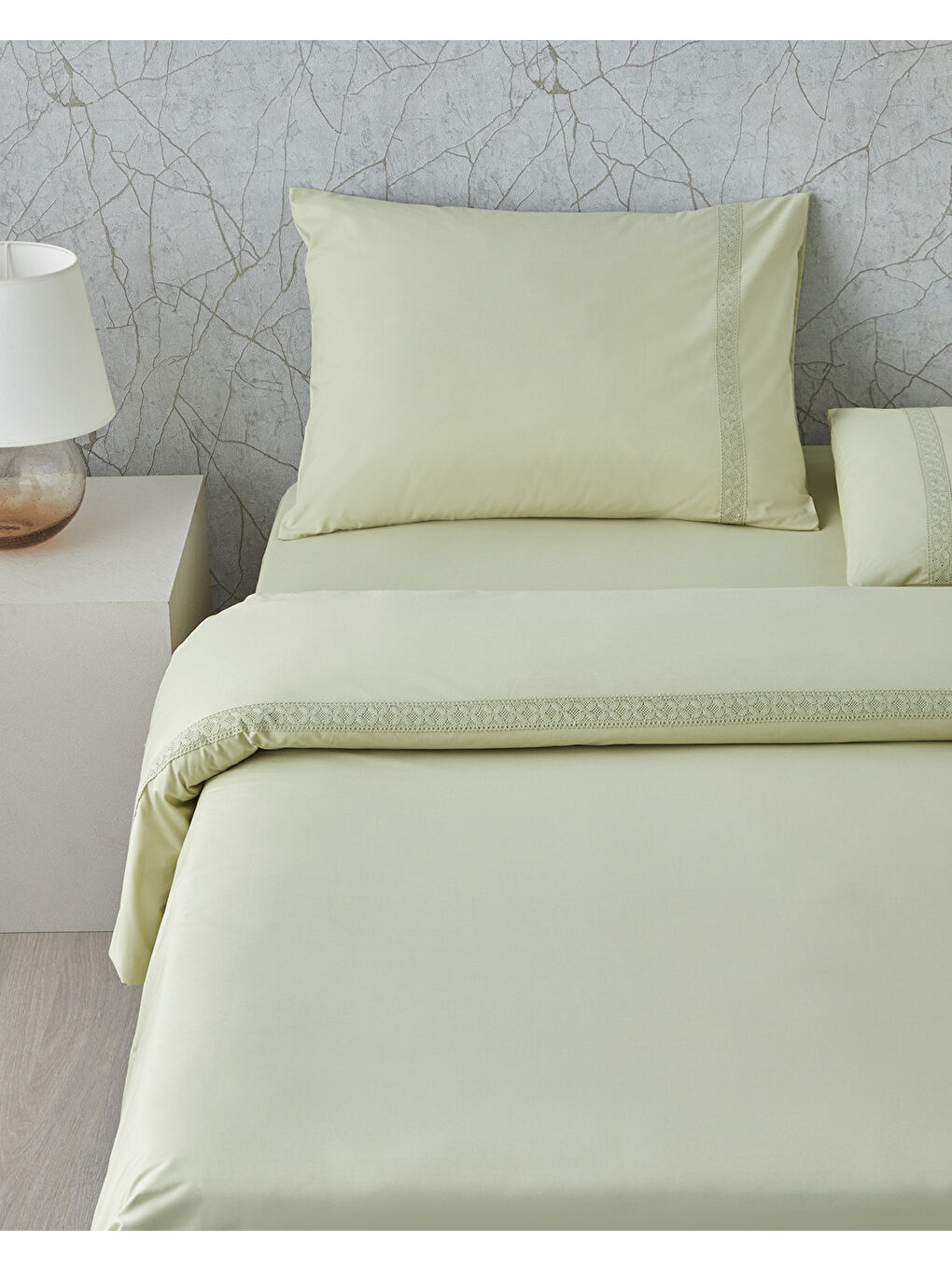 Lace Elegance Kopanakili Perkal King Size Nevresim Takımı 240x220 cm Yeşil-1