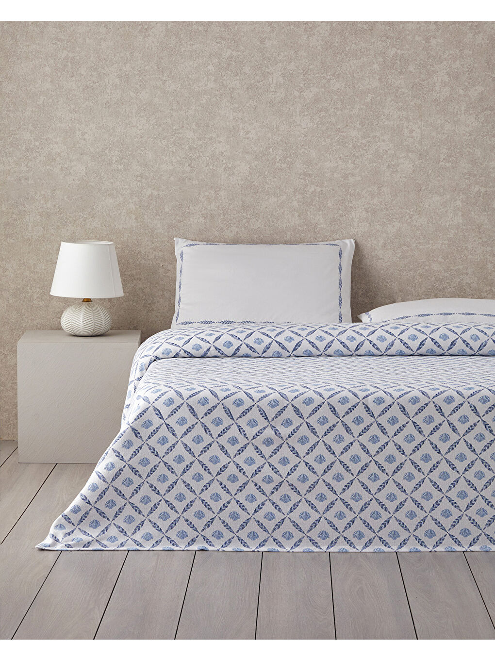 Sea Shell Baskılı Tek Kişilik Pike Takımı 150x220 cm Mavi