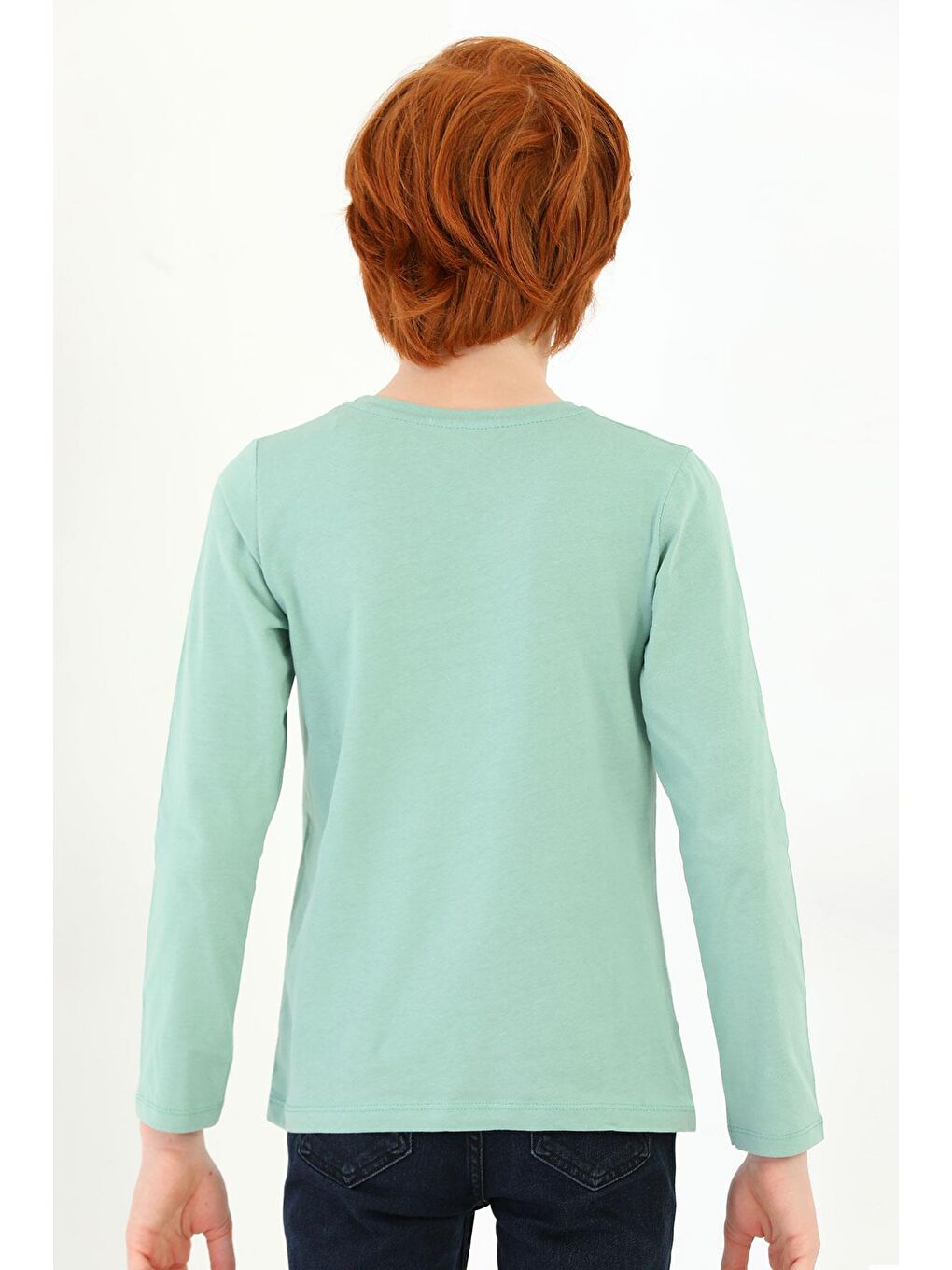 Yeşil Bisiklet Yaka Uzun Kol Ön Ceplı Good Day Baskılı Uzun Kol Cagla Yesil Renk Erkek Çocuk Tshirt-2