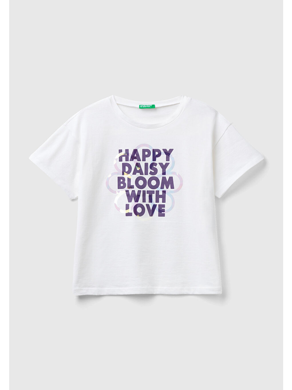 United Colors Of Benetton Beyaz Kız Çocuk Beyaz Grafik Baskılı Yırtmaçlı Regular Fit T-Shirt