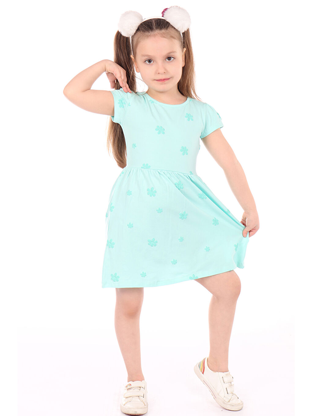 Toontoykids Mint Yeşil Kız Çocuk Komple Baskılı Elbise