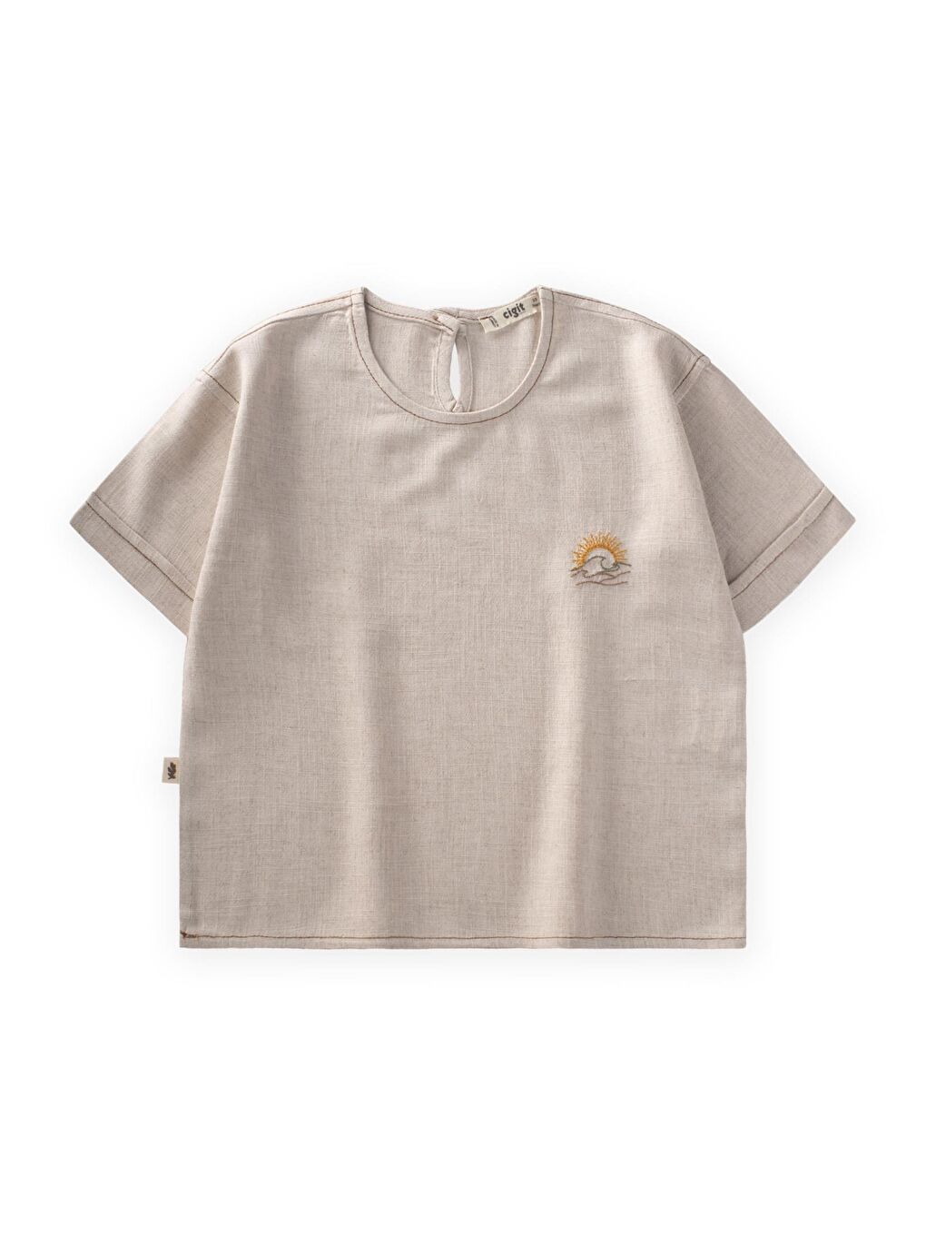 Ekru Kız Çocuk Nakışlı Keten Bluz