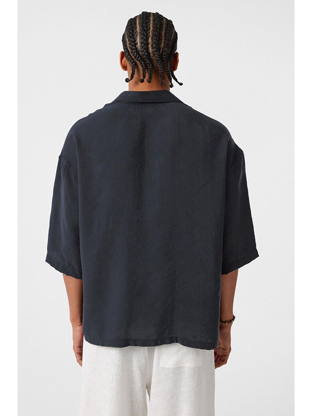 Oversize Kısa Kol Modal Kumaş Gömlek Siyah-2