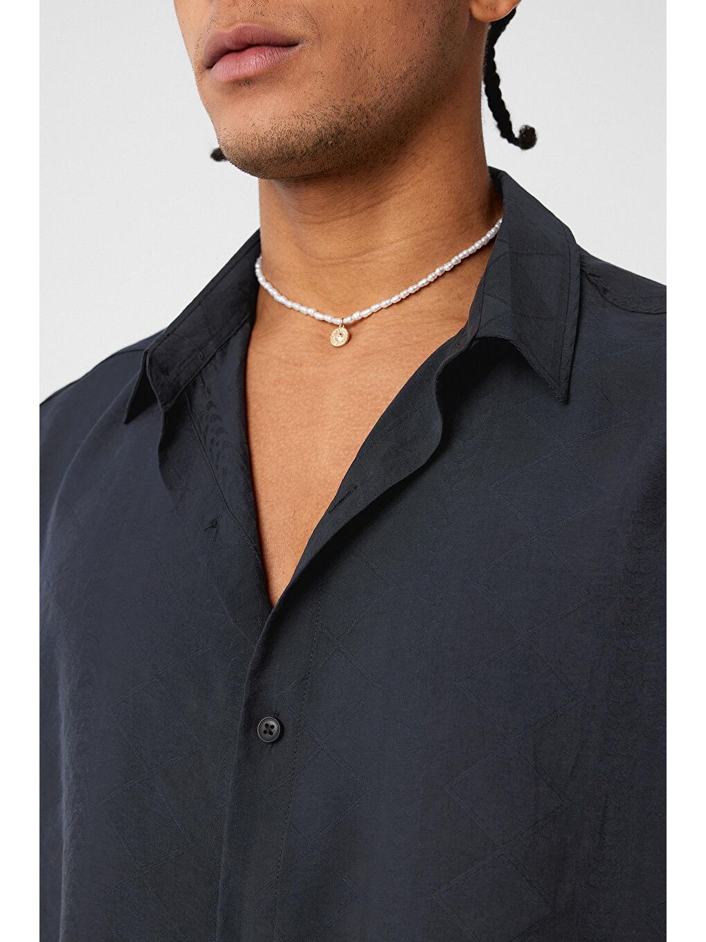 Oversize Kısa Kol Modal Kumaş Gömlek Siyah-3