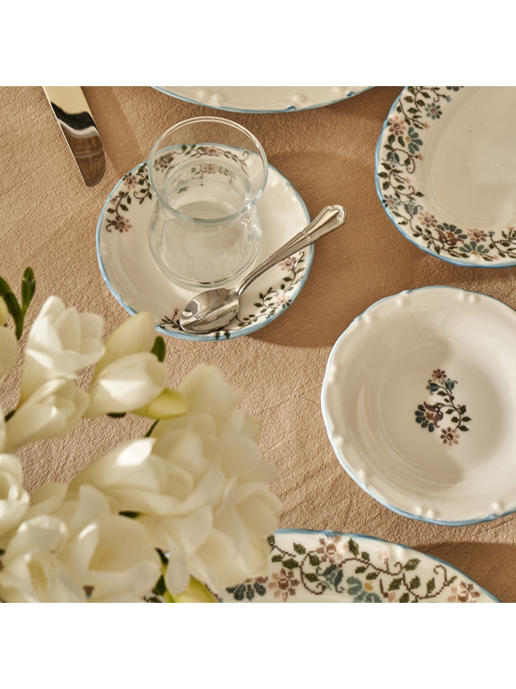 Vintage Porselen 26 Parça 6 Kişilik Kahvaltı Takımı Mavi-3