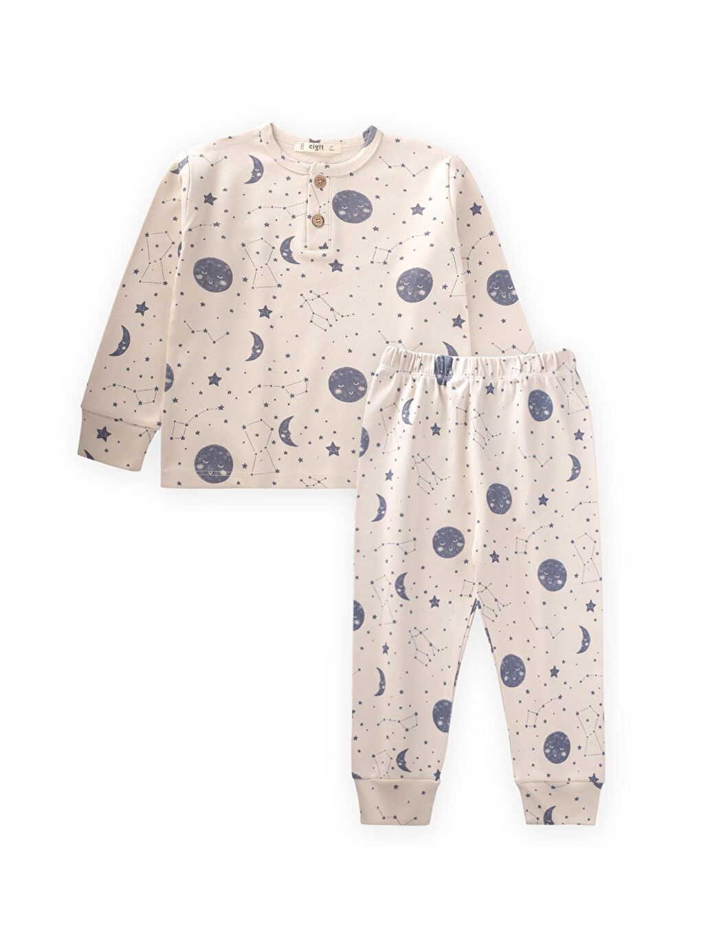 CİGİT Gezegenler Baskılı Pijama Takım 2-8 Yaş A Bej