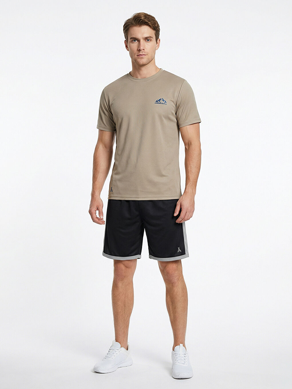 Bej ORENDAHILL Erkek Spor Tişört Hızlı Kuruyan Esnek Regular Fit Basic Gym Activewear-1