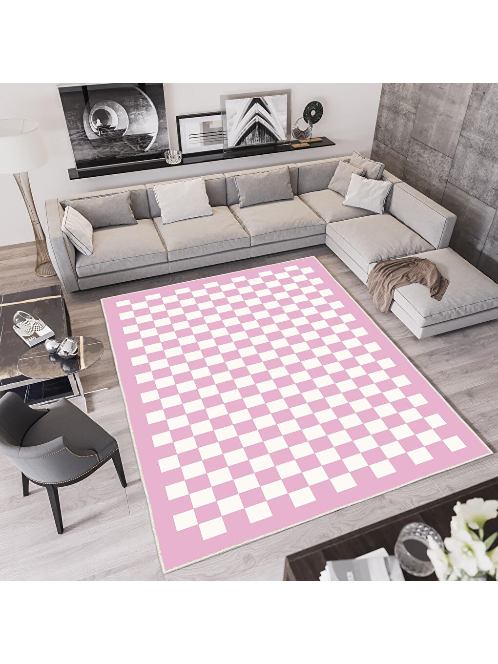 Pembe Dekoratif Özel Tasarım Yıkanabilir, Modern Halı 100x150-1