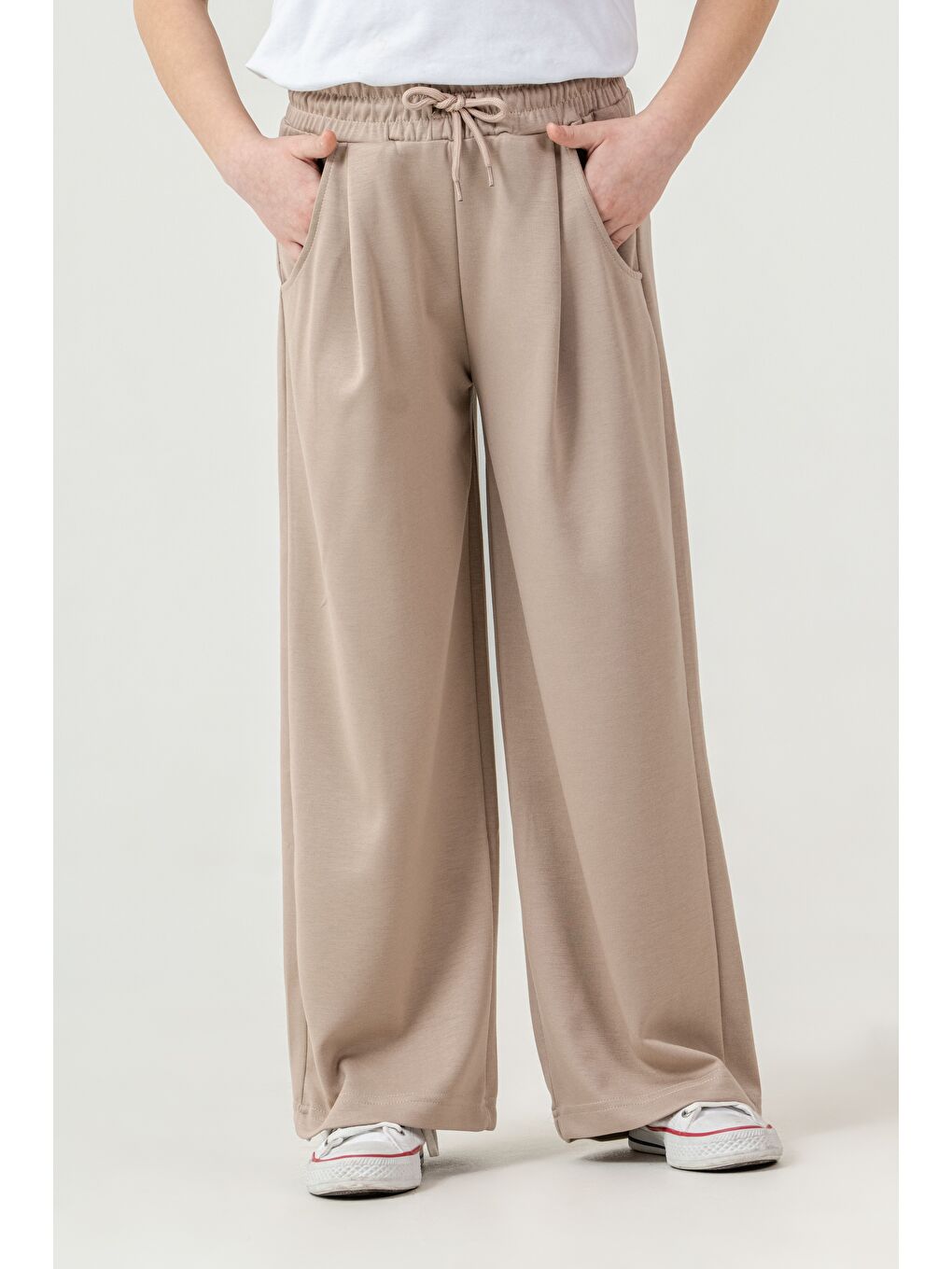 Bej Ön Pileli Kız Çocuk Eşofman Altı