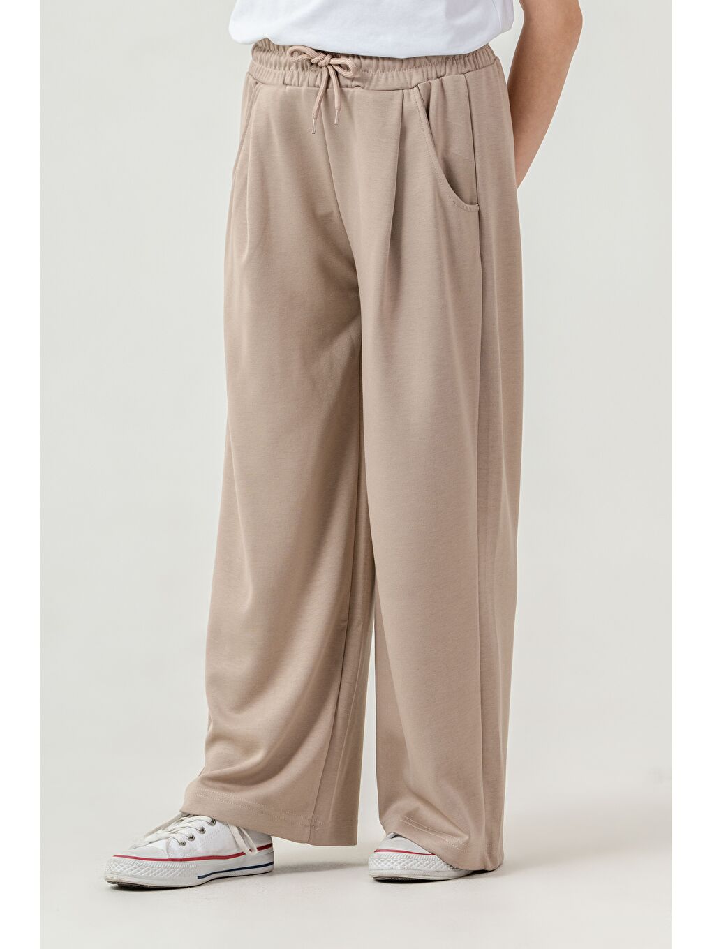 Bej Ön Pileli Kız Çocuk Eşofman Altı-1