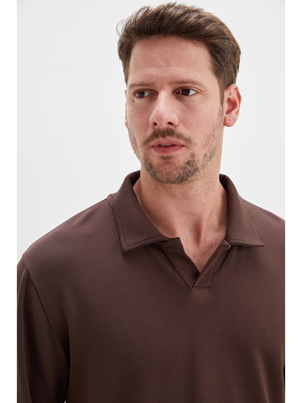 Kahverengi Basic Apaş Yaka Modal Sweatshirt-3