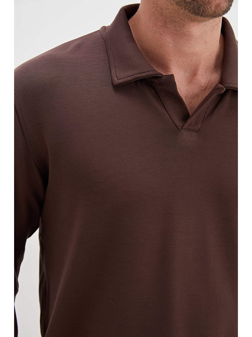 Kahverengi Basic Apaş Yaka Modal Sweatshirt-4