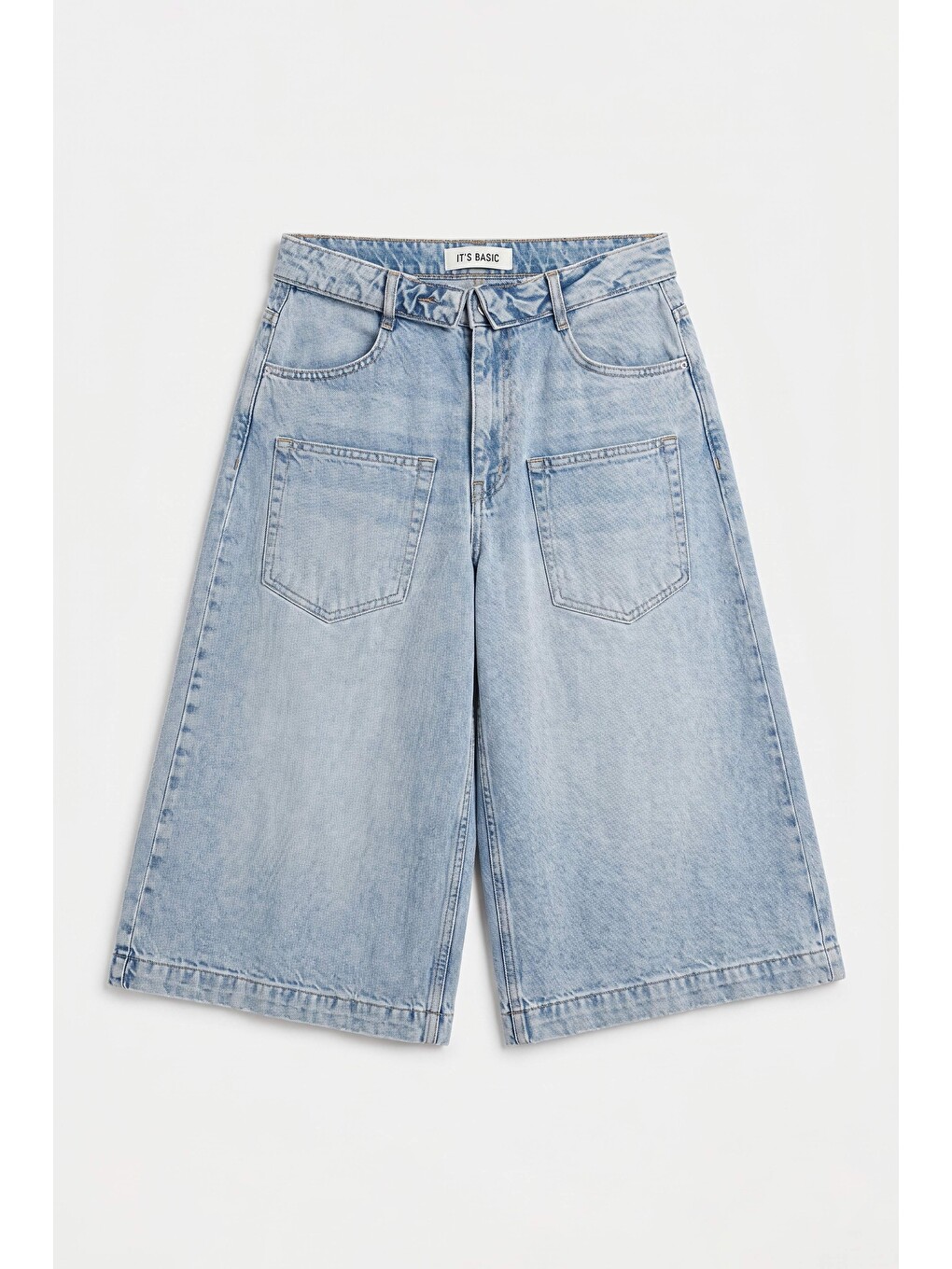 Kadın Mavi 4s6-3 Süper Baggy Fit Kemer Detaylı Maxi Boy Denim Jort