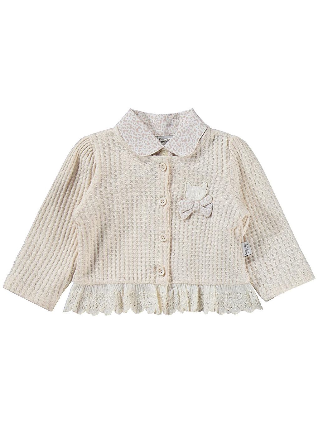 Leopar Gömlek Dantelli Hırka 3 Lü 6-18 Ay Takım - Bej 6-9 Ay-2