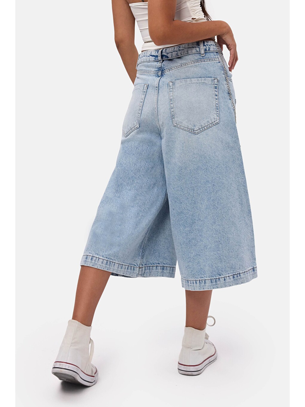 Kadın Mavi 4s6-3 Süper Baggy Fit Kemer Detaylı Maxi Boy Denim Jort-3