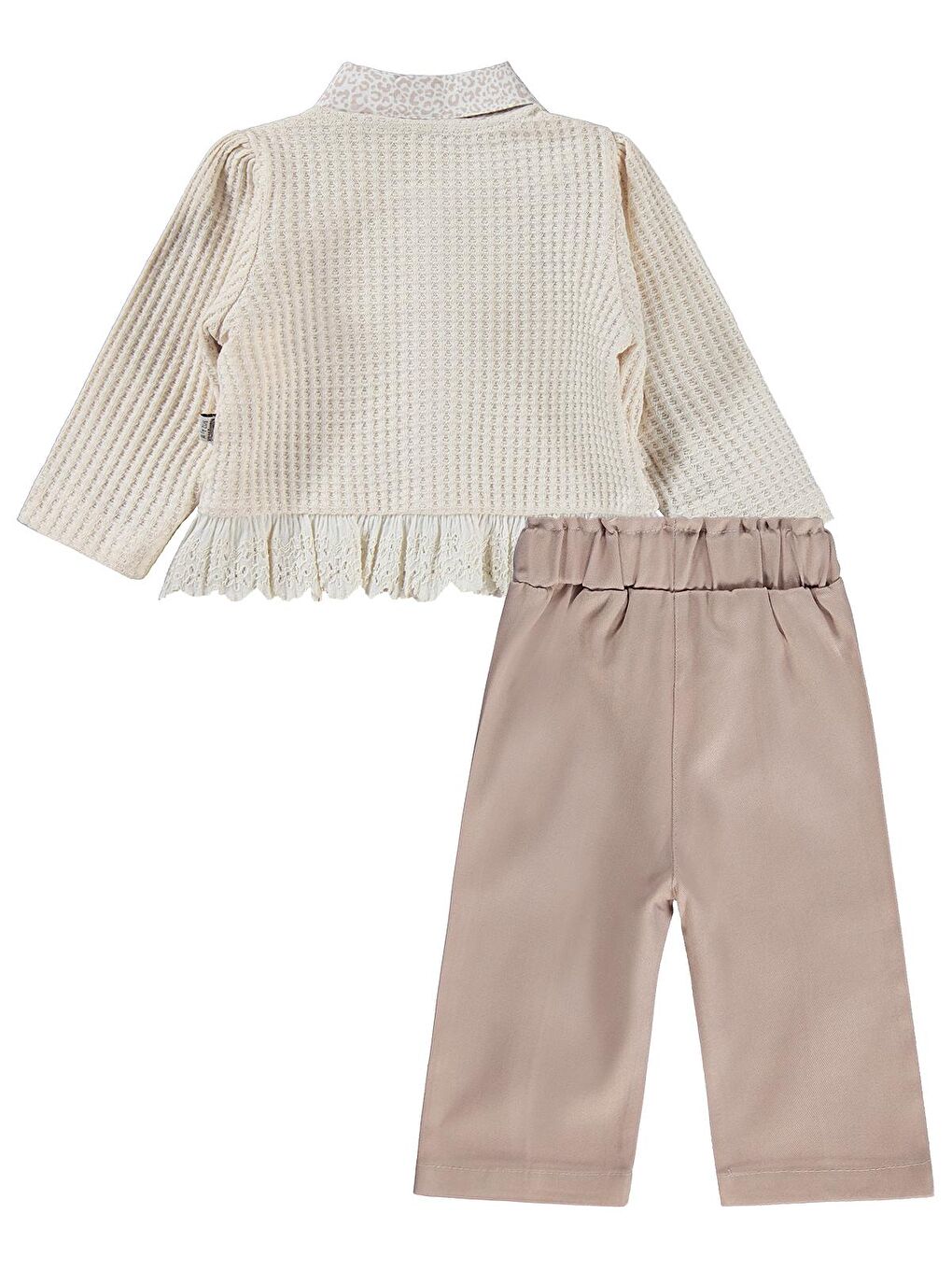 Leopar Gömlek Dantelli Hırka 3 Lü 6-18 Ay Takım - Bej 6-9 Ay-3