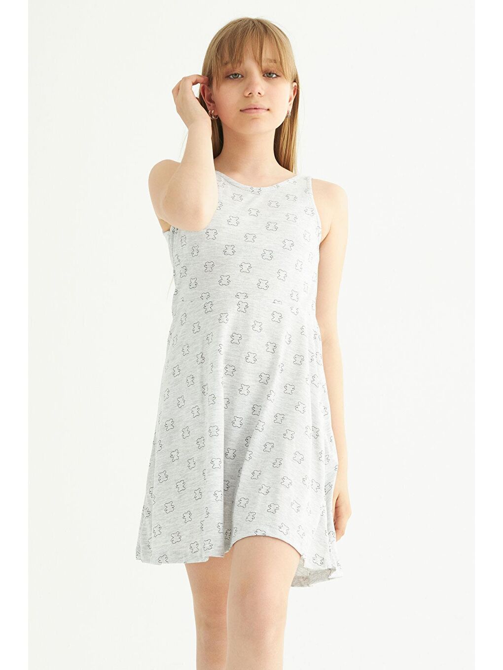 Gri Yuvarlak Yaka Kız Çocuk Elbise-2