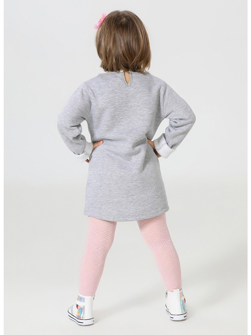 Gri Kedi Cepli Kız Çocuk Elbise-1