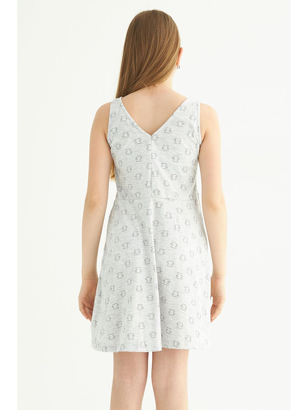 Gri Yuvarlak Yaka Kız Çocuk Elbise-5