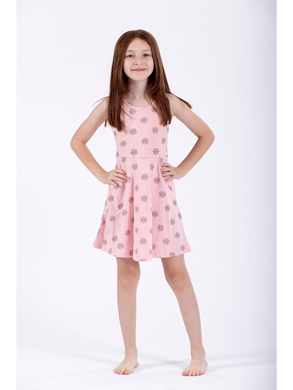 Pembe Yuvarlak Yaka Kız Çocuk Elbise