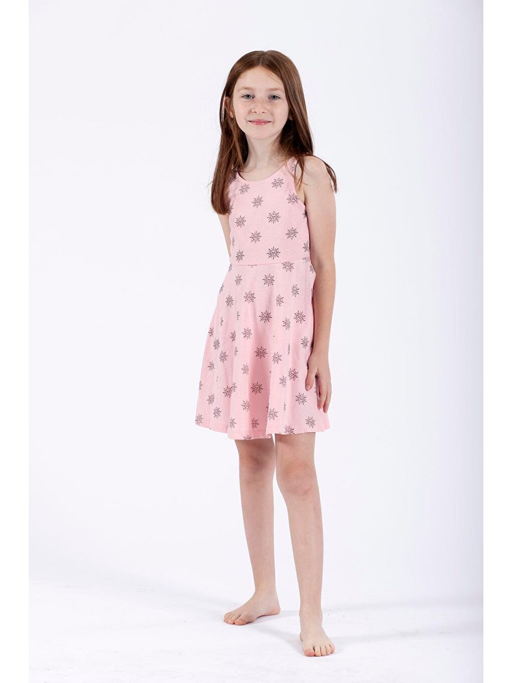 Pembe Yuvarlak Yaka Kız Çocuk Elbise-1