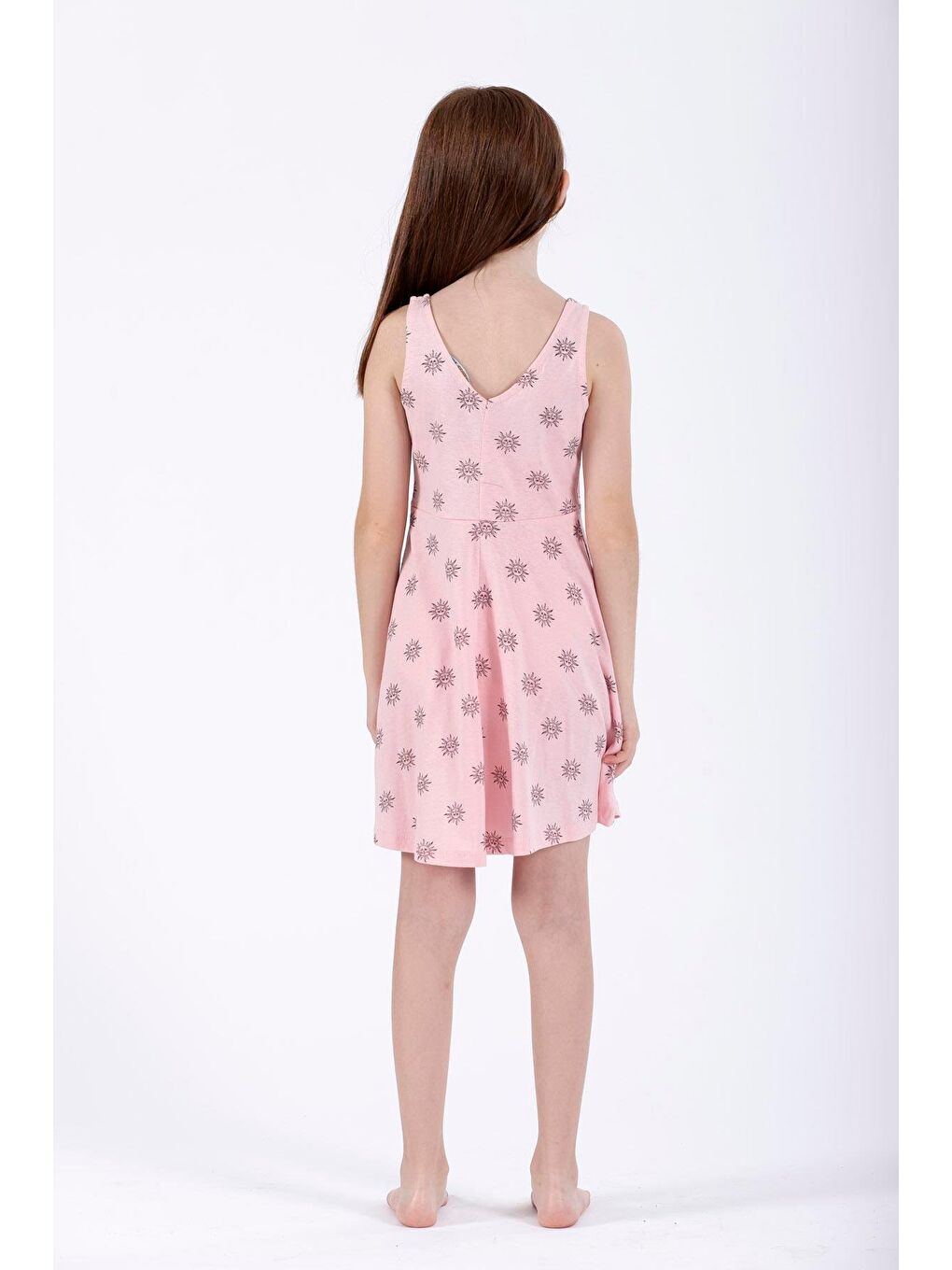 Pembe Yuvarlak Yaka Kız Çocuk Elbise-4