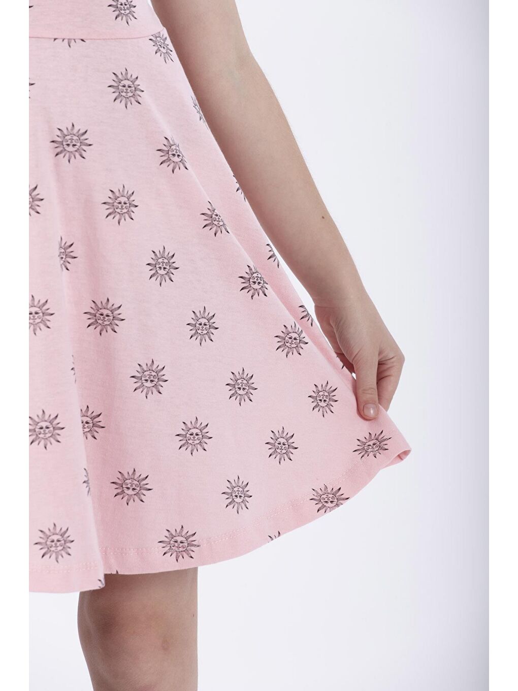 Pembe Yuvarlak Yaka Kız Çocuk Elbise-5