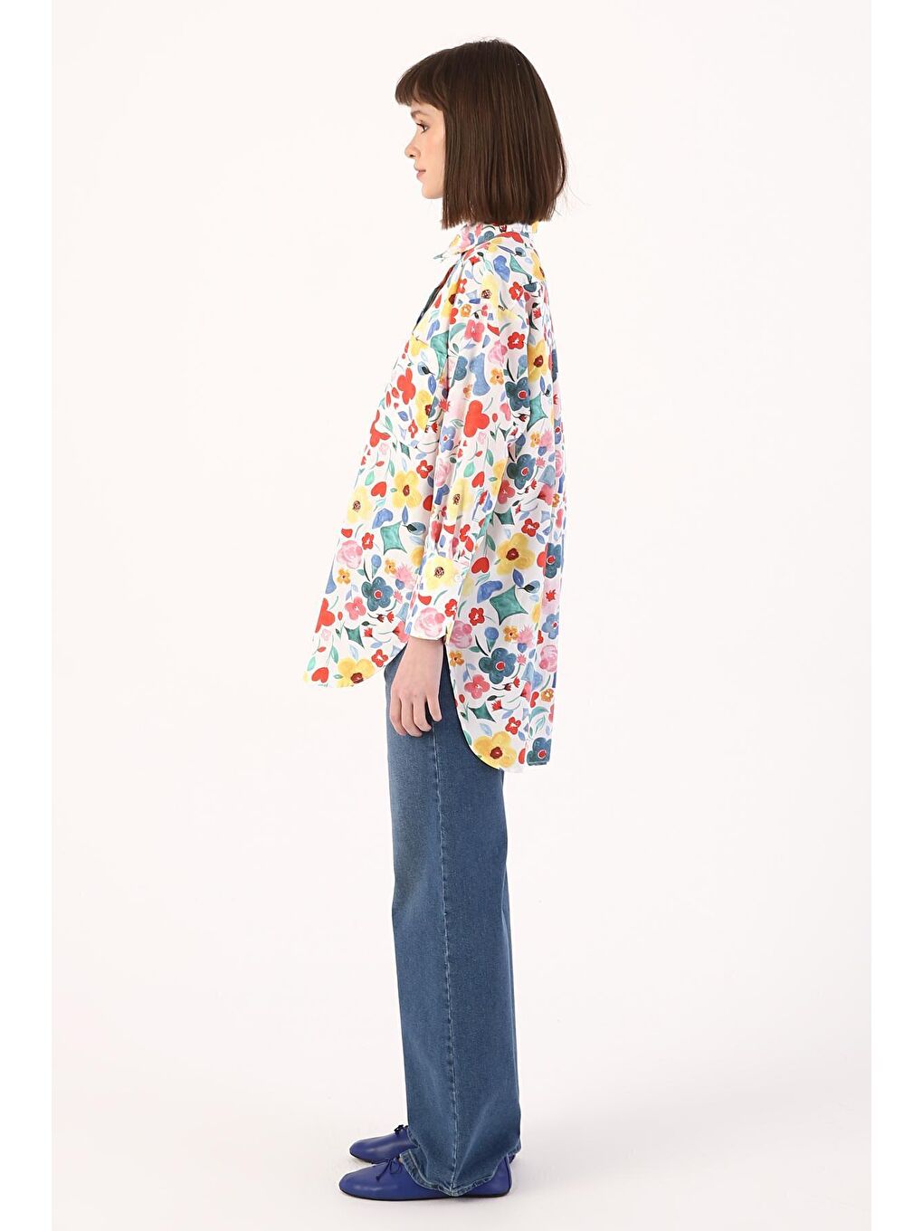 Karışık Çok Renkli %100 Pamuk Desenli Gömlek Tunik-2