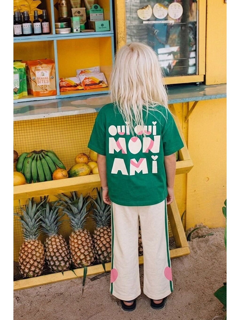 Kız Çocuk Pamuklu Yeşil Baskılı T-Shirt Ve Paçasında Kalp Detaylı Alt Üst Takım-2