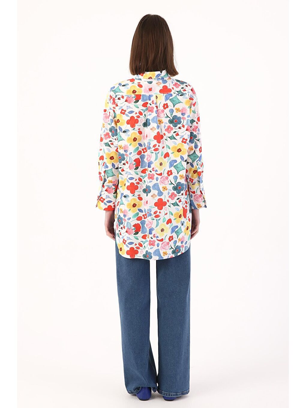 Karışık Çok Renkli %100 Pamuk Desenli Gömlek Tunik-3